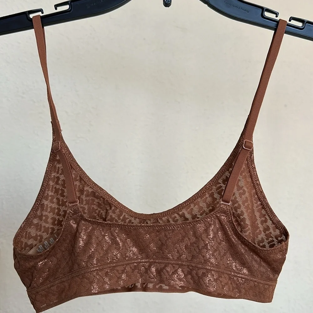 Skims Logo Triangle Bralette Gold Copper‎ brown NWT size XXS